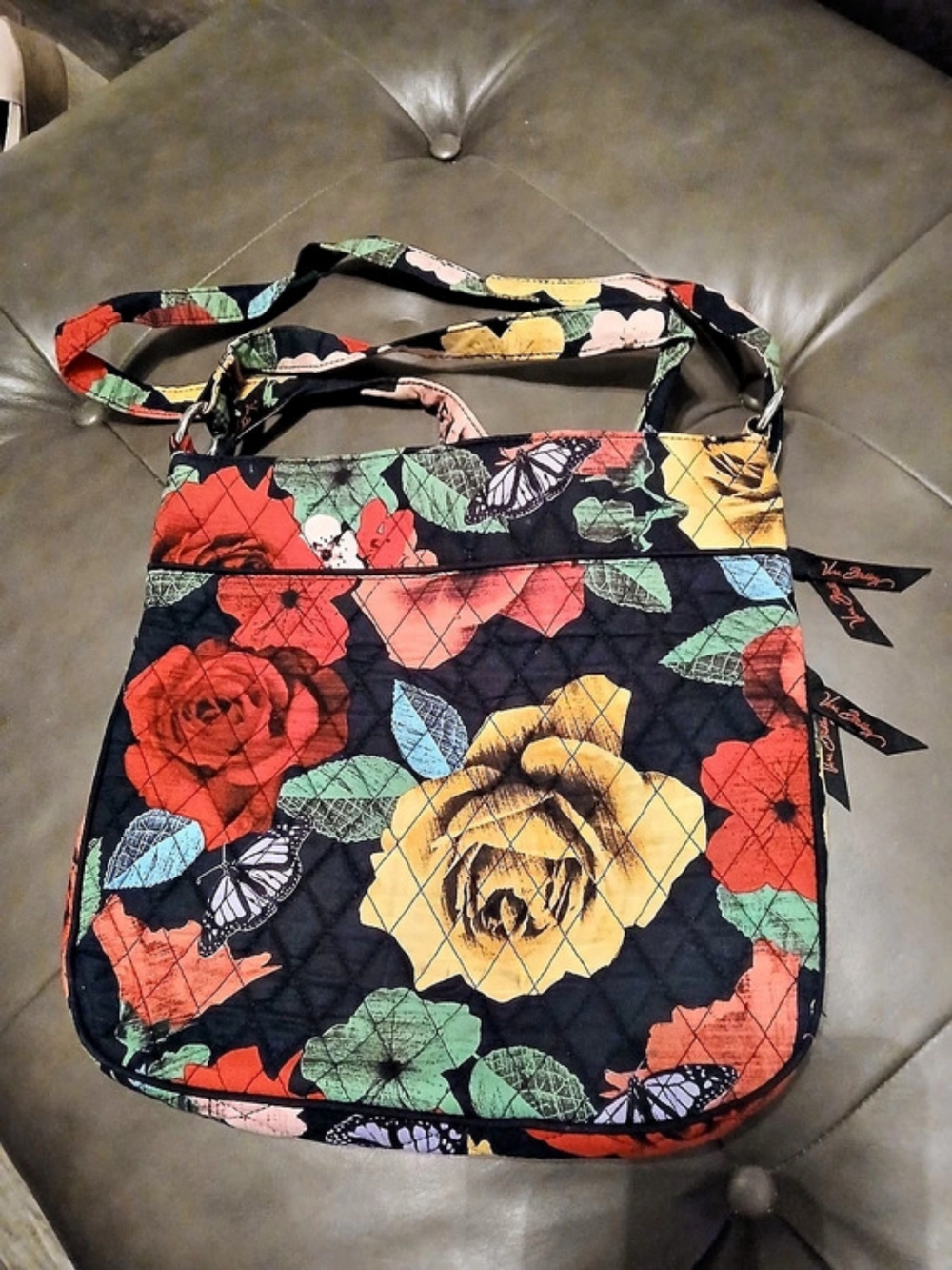 Vera Bradley Triple Zip Hipster Floral Crossbody Bag in Black & Red